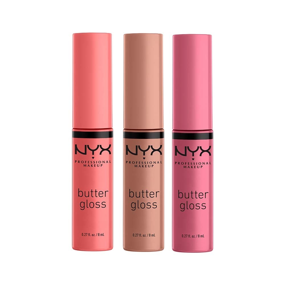 image:imageNYX PROFESSIONAL MAKEUP Butter Gloss Brown Sugar NonSticky Lip Gloss  Pack Of 3 Sugar High Spiked Toffee ButterscotchAngel Food Cake  Creme Brulee  Madeleine