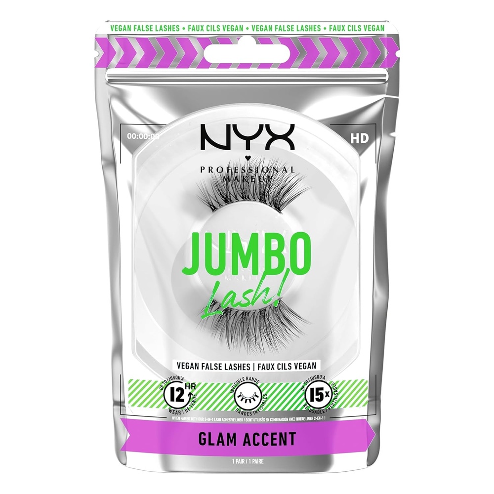 image:imageNYX PROFESSIONAL MAKEUP Jumbo Lash Vegan False Eyelashes Up to 12HR Wear Reusable Fake Lashes  Glam Accent