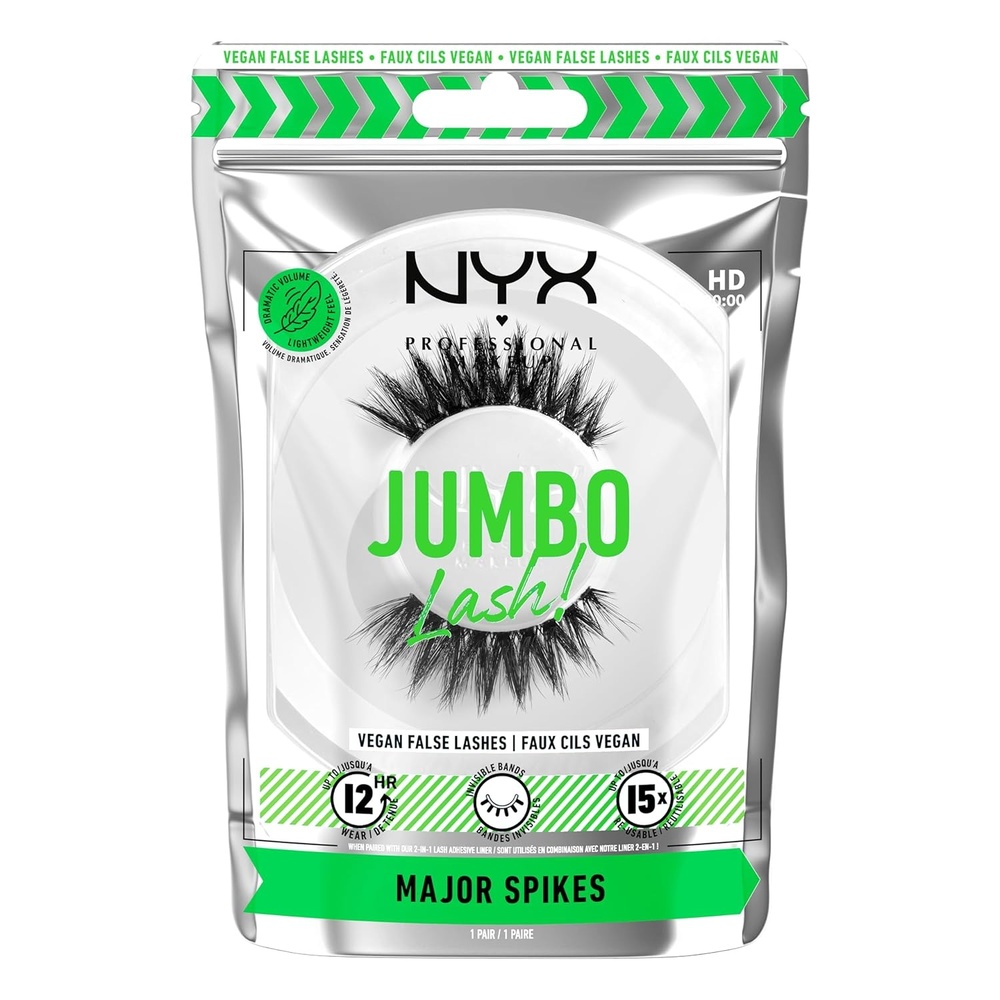 image:imageNYX PROFESSIONAL MAKEUP Jumbo Lash Vegan False Eyelashes Up to 12HR Wear Reusable Fake Lashes  Major Spikes