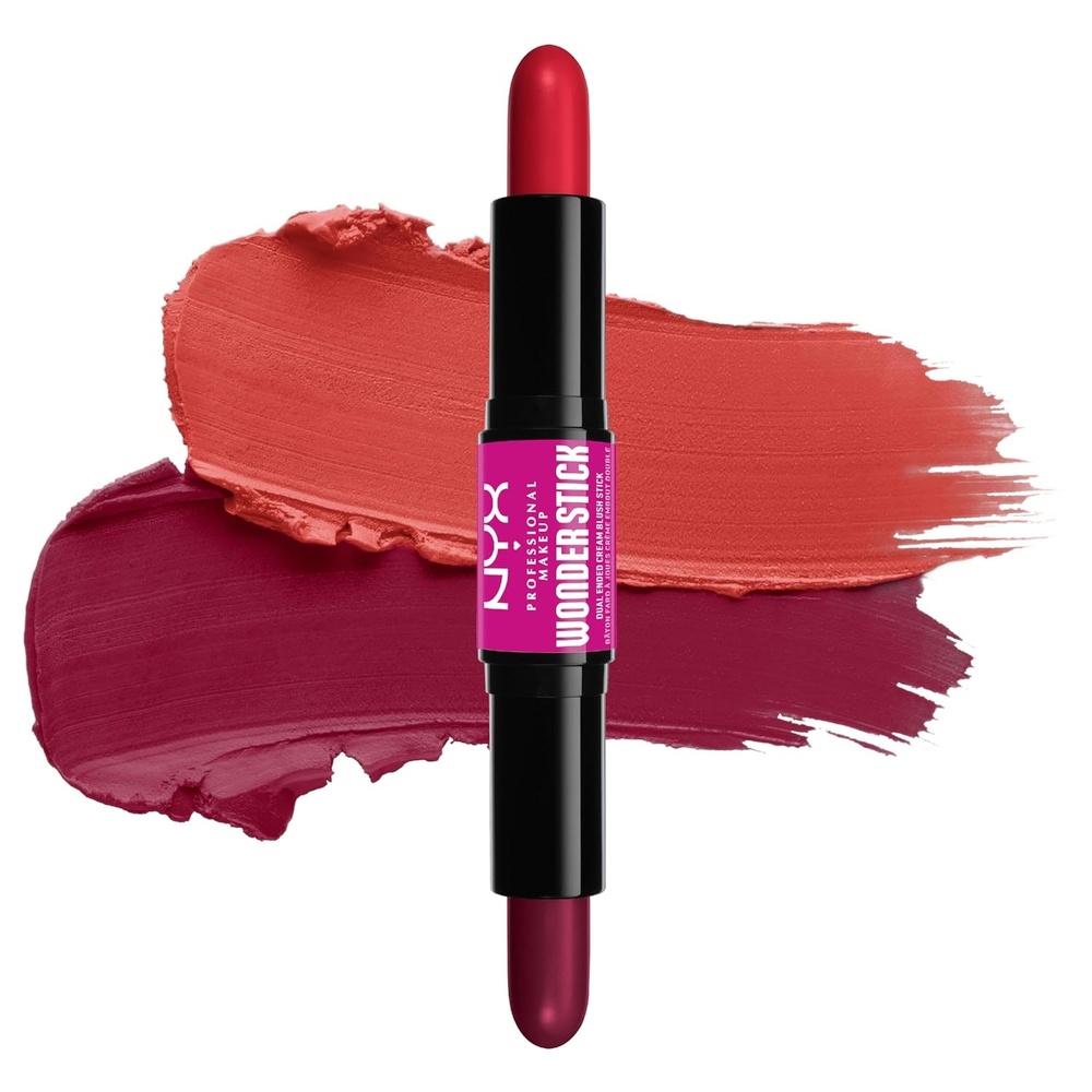 image:imageNYX PROFESSIONAL MAKEUP Wonder Stick Blush with Hydrating Hyaluronic Acid DualEnded Cream Blush Stick  Coral amp Deep PeachBright Amber  Fuchsia