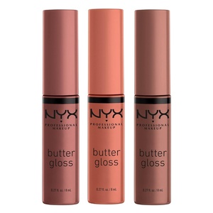 NYX PROFESSIONAL MAKEUP Butter Gloss Brown Sugar, Non-Sticky Lip Gloss – Pack Of 3 (Sugar High, Spiked Toffee, Butterscotch)(Sugar High  Spiked Toffee  Butterscotch)