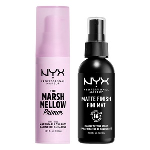 NYX PROFESSIONAL MAKEUP Marshmellow Smoothing Primer + Makeup Setting Spray, Matte Finish, Long-Lasting Face Mist for up to 16HR Wear (Pack of 2)(Primer Bundle (Primer + Setting Spray))